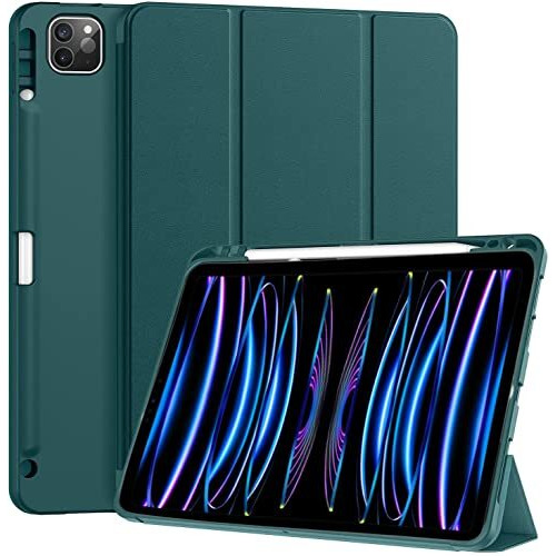 Proelite Smart Case For Apple Ipad Pro 11 Inch 2022/2021 4Th/3Rd Gen [Auto Sleep/Wake Cover] [Pencil Holder] [Soft Flexible Case] Recoil Series - Dark Green