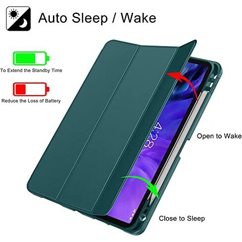 Proelite Smart Case For Apple Ipad Pro 11 Inch 2022/2021 4Th/3Rd Gen [Auto Sleep/Wake Cover] [Pencil Holder] [Soft Flexible Case] Recoil Series - Dark Green