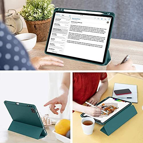 Proelite Smart Case For Apple Ipad Pro 11 Inch 2022/2021 4Th/3Rd Gen [Auto Sleep/Wake Cover] [Pencil Holder] [Soft Flexible Case] Recoil Series - Dark Green