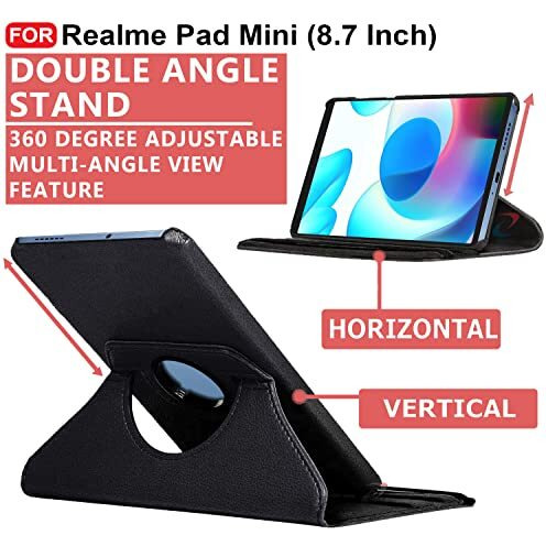 Cedo Realme Pad Mini (8.7 Inch) Flip Cover | Leather Finish | 360 Degree Rotate Back Cover | Shockproof Back Cover Case For Realme Pad Mini (8.7 Inch) (Black)