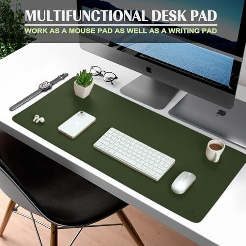 Aropana Vegan Leather Desk Pad, Extended Mouse Pad, Office Desk Mat, Reversible Desk Protector, Dual Side Waterproof Edge-Stitched Upgraded Version (36&quotX17&quotInch, Deepgreen/Grey)