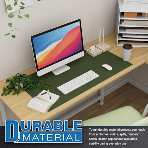 Aropana Vegan Leather Desk Pad, Extended Mouse Pad, Office Desk Mat, Reversible Desk Protector, Dual Side Waterproof Edge-Stitched Upgraded Version (36&quotX17&quotInch, Deepgreen/Grey)