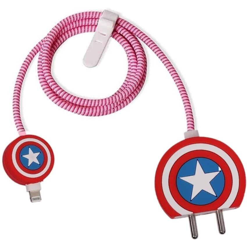 Ednita Cable Protector With 3D Cute Pattern For Iphone Charger Only 18W & 20W-Data Line Wire Saver Charging Cable Charger Protective Cable Full Protection Set Of - 1 (Marvel)