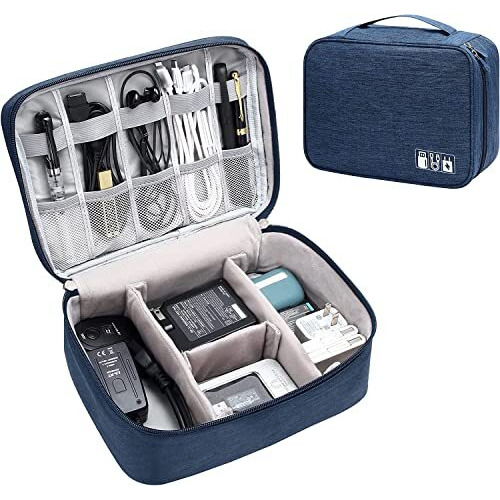 House Of Quirk Polyester Electronics Accessories Organizer Bag, Universal Carry Travel Gadget Bag For Cables, Plug And More, Perfect Size Fits For Pad Phone Charger Hard Disk - Dark Blue