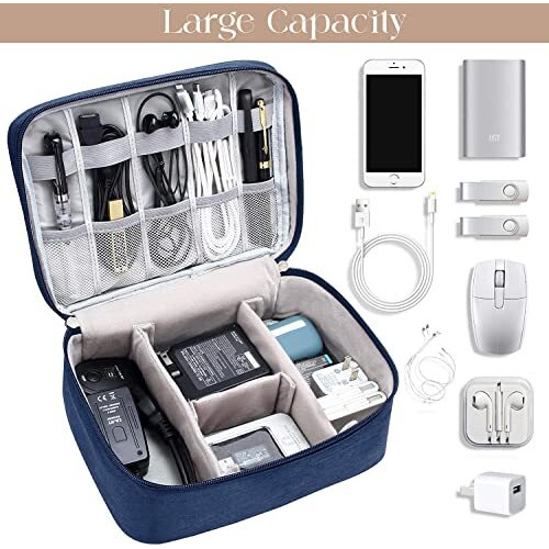 House Of Quirk Polyester Electronics Accessories Organizer Bag, Universal Carry Travel Gadget Bag For Cables, Plug And More, Perfect Size Fits For Pad Phone Charger Hard Disk - Dark Blue