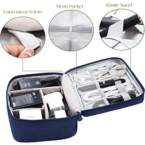 House Of Quirk Polyester Electronics Accessories Organizer Bag, Universal Carry Travel Gadget Bag For Cables, Plug And More, Perfect Size Fits For Pad Phone Charger Hard Disk - Dark Blue