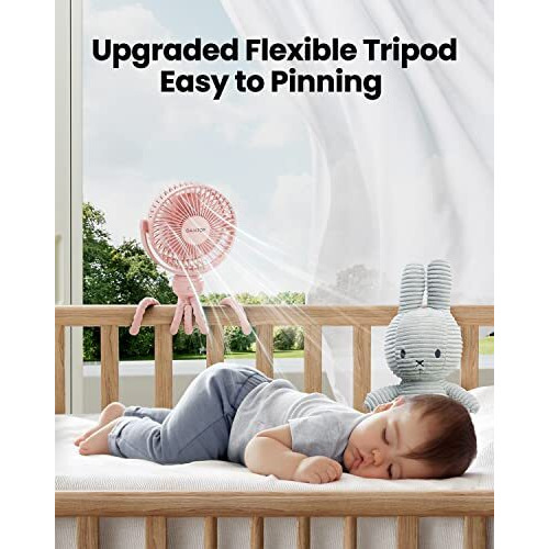 Gaiatop Mini Portable Stroller Fan, Battery Operated Small Clip On Fan, Detachable 3 Speed Rechargeable 360 Rotate Flexible Tripod Handheld Desk Cooling Fan For Car Seat Crib Treadmill Travel Pink