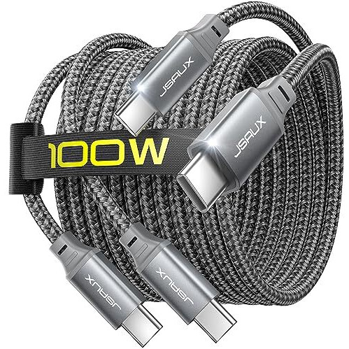 Jsaux 2-Pack 100W/5A Type C To Type C Cable Fast Charging 6.6Ft/2M Braided Usb C To Usb C Cable, 480Mbps Data Sync For Iphone 16/16 Plus/16 Pro/16 Pro Max/15, Galaxy S24/S23, Macbook, Ipad, Pixel-Grey