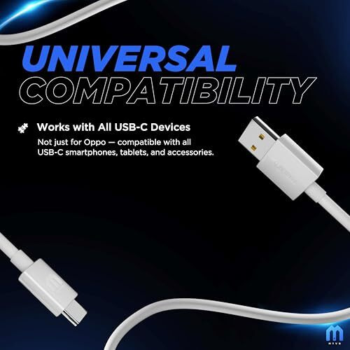 Myvn 65W Super Vooc Charge, Data Sync Fast Charging Type-C Cable Compatible For Realme Xt, Realme Xt 730G, Realme X2, Realme C12, Realme 6 Pro, Realme Narzo 20A, Realme 7, Realme 7 Pro - White