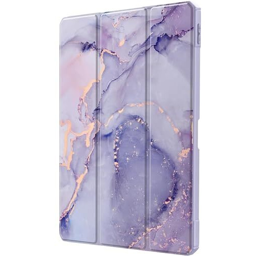 Proelite Case For Ipad Air 11 Inch M3/M2 2025/2024, Ipad Air 10.9 Inch 5Th/4Th Gen & Ipad Pro 11 Inch 4Th/3Rd Gen 2022 Case Cover, Transparent Smart Flip Cover With Pencil Holder, Marble Purple