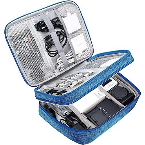 House Of Quirk Electronic Bag Travel Cable Accessories Double Layer Electronics Organizer Portable Storage Case For Cord,Charger, Adapter, Power Bank, Hard Drives-Light Blue, Polyester, Pack Of 1