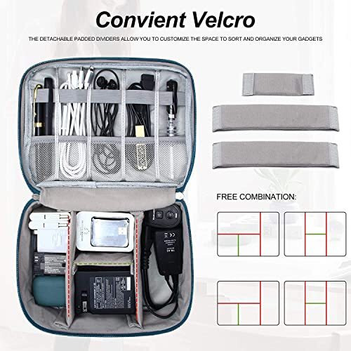 House Of Quirk Electronic Bag Travel Cable Accessories Double Layer Electronics Organizer Portable Storage Case For Cord,Charger, Adapter, Power Bank, Hard Drives-Light Blue, Polyester, Pack Of 1