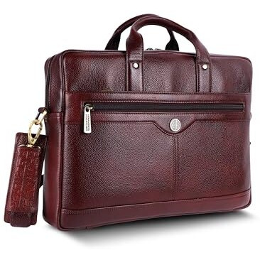 Hammonds Flycatcher Genuine Leather Office Bag For Men - 15.6 Inch Laptop Bag For Men, Adjustable Strap, Multi Compartments - Ideal For Office, Travel, Daily Use - 1 Year Warranty - Brown