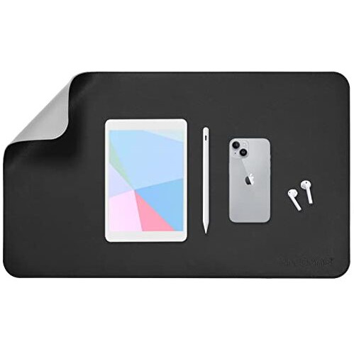 Aropana Vegan Leather Desk Mat, Mouse Pad Large, Computer Table Mat, Reversible Extended Laptop Pad For Desk, Dual Side Waterproof Edge-Stitched (23.6&quotX13.8&quotInch, Black/Grey)