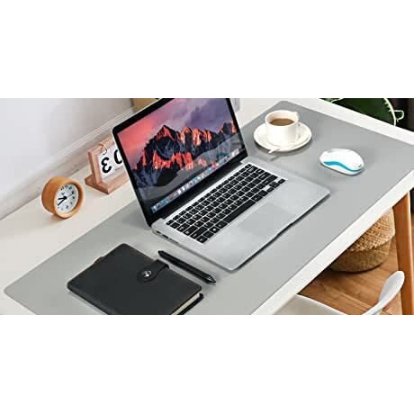 Aropana Vegan Leather Desk Mat, Mouse Pad Large, Computer Table Mat, Reversible Extended Laptop Pad For Desk, Dual Side Waterproof Edge-Stitched (23.6&quotX13.8&quotInch, Black/Grey)