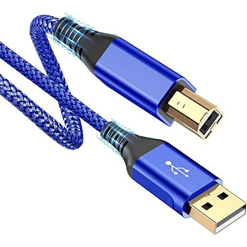 Rts Usb Printer Cable (2M/6.6 Feet) High Speed Nylon Braided Usb 2.0 Printer Cable Usb-A To Usb-B Cable,Scanner Printer Cord For Hp Canon Dell Epson Brother Lexmark Xerox Samsung Piano Dac&More,Blue
