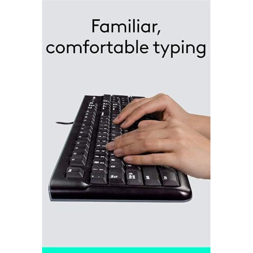 Logitech Mk120 Wired Usb Keyboard And Mouse Set For Windows, Optical Wired Mouse, Full-Size Keyboard, Usb Plug-And-Play, Compatible For Pc, Laptop - Black