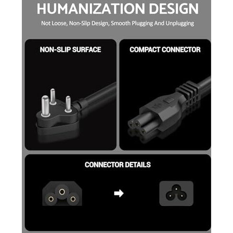 Fedus 1M 3 Pin Ac Laptop Power Cord Cable Notebook Computer Replacement Charger Cord Wire 18Awg Laptop Adapter Power Cable Laptop Charger Power Cord Universal Mickey Mouse Connector Power Cord