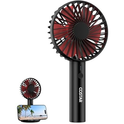 Costar Mini Portable Fan, Brushless Motor Hand Fan With Table Phone Holder Base, 3 Speeds Small Makeup Fan, 1200Mah Usb Rechargeable Electric Fan For Summer And Travel Use By Women And Men (Black)