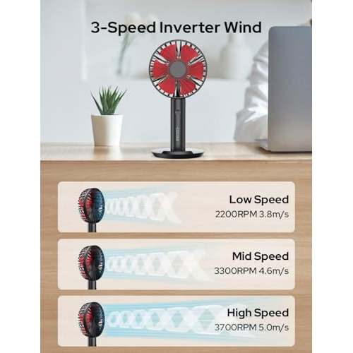 Costar Mini Portable Fan, Brushless Motor Hand Fan With Table Phone Holder Base, 3 Speeds Small Makeup Fan, 1200Mah Usb Rechargeable Electric Fan For Summer And Travel Use By Women And Men (Black)