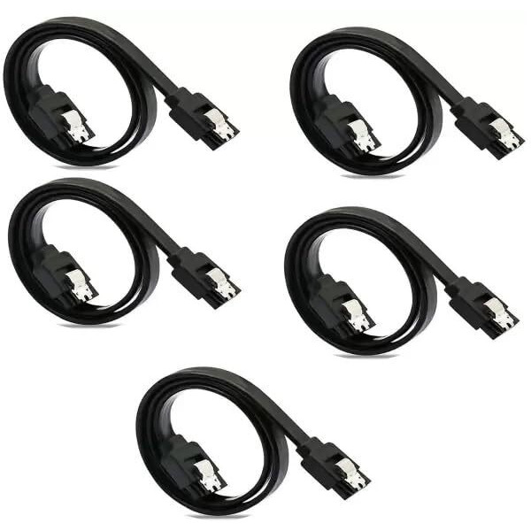 Etzin Sata Cable Iii 6Gbps Straight Hdd Sdd Data Cable With Locking Latch 16 Inch Compatible For Sata Hdd, Ssd, Cd Driver, Cd Writer (Pack-Of-5)-(Epl-255Tc-02)(Black)
