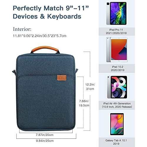 Proelite Tablet Sleeve Bag 9-11Inch For Ipad 10.2/10.9/Pro 11/Samsung/Lenovo/Galaxy Tab A9 Plus/S8/S9/Realme Pad/Honor Pad/Oppo//Xiaomi Mi Pad 7/Redmi Pad,Oneplus Pad, Handle With Shoulder Strap, Navy