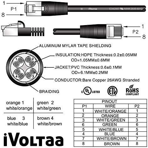 Ivoltaa Ethernet Cable Cat6A Cable Dual Shielded (Sf/Utp), 100% Copper, Professional Series - 10 Gbps Lan Network/High Speed Internet Cable, 550Mhz - 10 Feet (3.0 M)