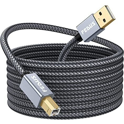 Fedus 5 Meter Usb Printer Cable, Nylon Braided Gold Plated Usb A To Male To Usb B 2.0 Cable Cord Compatible With Printers, Scanner For Brother Dell, Hp, Epson, Canon, Lexmark, Xerox, Samsung, Epson