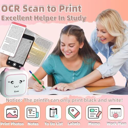 Zeitel Portable Thermal Mini Printer For Students, For Home Use Bluetooth Printer For Mobile Android And Ios, Mini Sticker Printer For Question Bank, Flashcards, Journal, Photos, Notes, Label