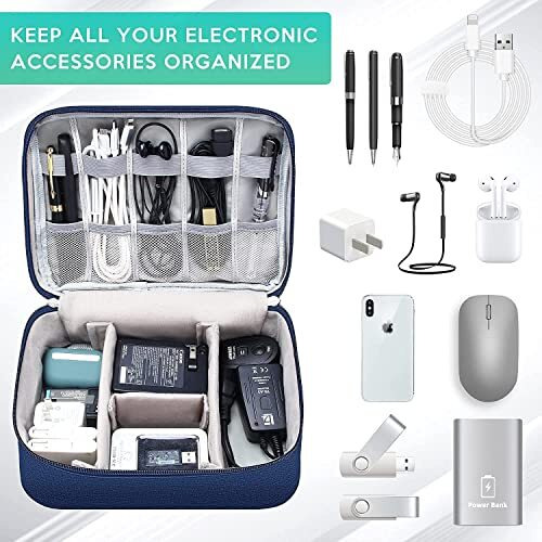 Seagull Flight Of Fashion Nylon 2 Layer Gadget Organizer Case,Electronic Accessories Bag,Tech Organizer Pouch For Hard Disk,Pen Drive For Home&Travel-24 X 18 X 10 Cm-Navy Blue-Model 1
