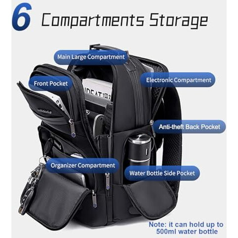 Arctic Hunter Business Backpack For Men 20L Heavy Duty 15.6-Inch Laptop Backpack 1680D Polyester Padded Premium Laptop Bag Scratch & Water-Resistant Multiple Pockets, Black