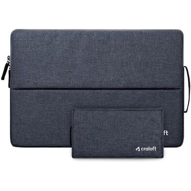 Craloft Polyester Laptop Sleeve Cover Bag Compatible With Macbook 16 Inch With Charger Pouch (Grey_L25)