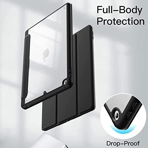 Proelite Smart Flip Case Cover For Apple Ipad 10.2 Inch 2021 9Th/8Th/7Th Gen, Clear Soft Back With Pencil Holder, Black