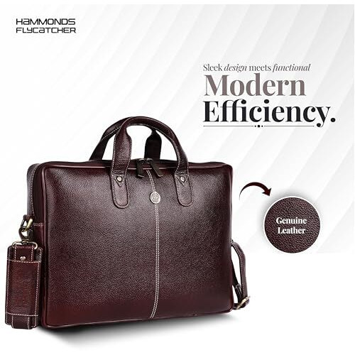 Hammonds Flycatcher Genuine Leather Office Bag For Men - 15.6 Inch Laptop Bag For Men For Professionals, Business Travelers - Adjustable Straps & Multiple Compartments - 1 Year Warranty - Brown