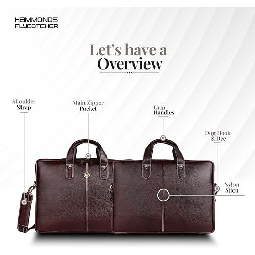 Hammonds Flycatcher Genuine Leather Office Bag For Men - 15.6 Inch Laptop Bag For Men For Professionals, Business Travelers - Adjustable Straps & Multiple Compartments - 1 Year Warranty - Brown