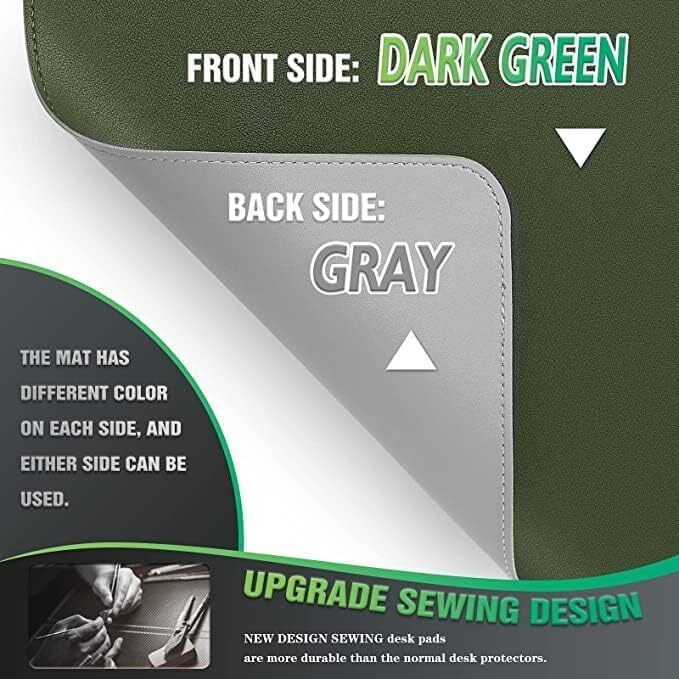 Aropana Vegan Leather Desk Mat, Mouse Pad Large, Computer Table Mat, Reversible Extended Laptop Pad For Desk, Dual Side Waterproof Edge-Stitched (31.5&quotX 15.7" Inch, Deep Green/Grey)