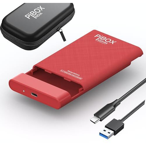 2.5 Inch Hard Drive Enclosure Type C, Pibox India 6Gbps Usb 3.1 To Sata Iii Tool-Free External Hard Drive Case Enclosure For 7Mm/9.5Mm 2.5" Ssd Laptop Hdd With Uasp For Samsung Wd, Xbox Pc Tv - Red