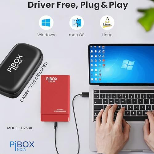 2.5 Inch Hard Drive Enclosure Type C, Pibox India 6Gbps Usb 3.1 To Sata Iii Tool-Free External Hard Drive Case Enclosure For 7Mm/9.5Mm 2.5" Ssd Laptop Hdd With Uasp For Samsung Wd, Xbox Pc Tv - Red