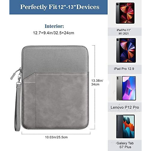 Proelite Polyester Tablet Sleeve Case Cover 12" To 13" For Apple Ipad Air 13/Pro 13/Pro 12.9 Samsung Galaxy Tab S7/S8/S9 Plus/S7/S9 Fe Plus 12.4", Lenovo Tab P12, Microsoft Surface Pro, Black