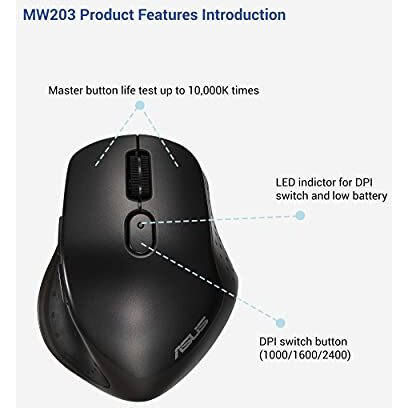 Asus Mw203 Multi-Device Wireless Silent Mouse, 2.4Ghz With Usb Nano Receiver, 2400 Dpi Optical Tracking, 6 Buttons, Compatible With Pc/Laptop - Black (Mw203 (Black))