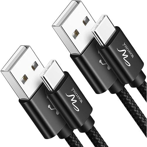 Wayona Usb Type C (2Pack) Nylon Braided Long 6Ft/2Meter Fast Charging Cable For Iphone 15, 15 Pro, 15 Pro Max, 15 Plus, S24, S23 Ultra, S22, S21, S20, M34, M15 5G, A55, M14 (6 Ft Pack Of 2, Black)