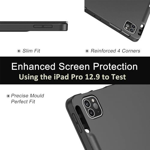 Proelite Smart Case For Ipad Pro 12.9 Inch 2022/2021 6Th/5Th Generation [Auto Sleep/Wake Cover] [Pencil Holder] [Soft Flexible Case] Recoil Series - Black