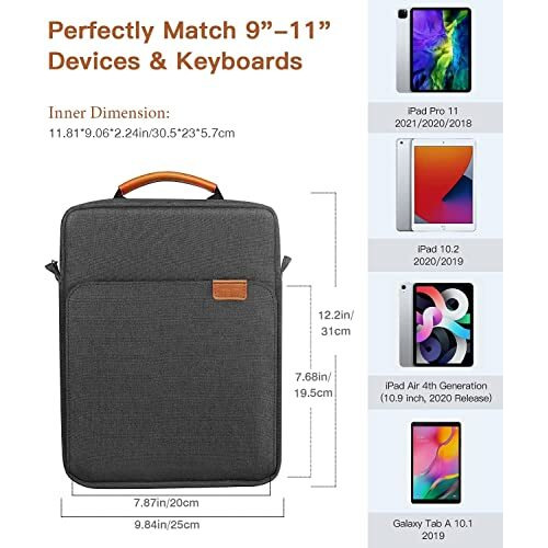 Proelite Tablet Sleeve Bag 9-11Inch For Ipad 10.2/10.9/Pro 11/Samsung/Lenovo/Galaxy Tab A9 Plus/S8/S9/Realme Pad/Honor Pad/Oppo//Xiaomi Mi Pad 7/Redmi Pad,Oneplus Pad, Handle With Shoulder Strap Black