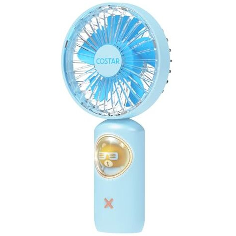 Costarmatter Airq Mini Portable Fan - Powerful Brushless Motor Handheld Fan With Creative Light, 3-Speeds, Lightweight, Usb Rechargeable Fan For Women, Child Use In Indoor And Outdoor (Blue)