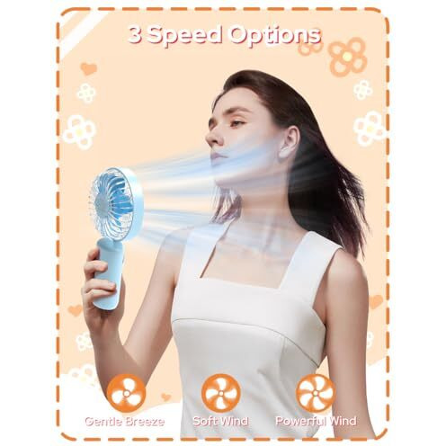 Costarmatter Airq Mini Portable Fan - Powerful Brushless Motor Handheld Fan With Creative Light, 3-Speeds, Lightweight, Usb Rechargeable Fan For Women, Child Use In Indoor And Outdoor (Blue)