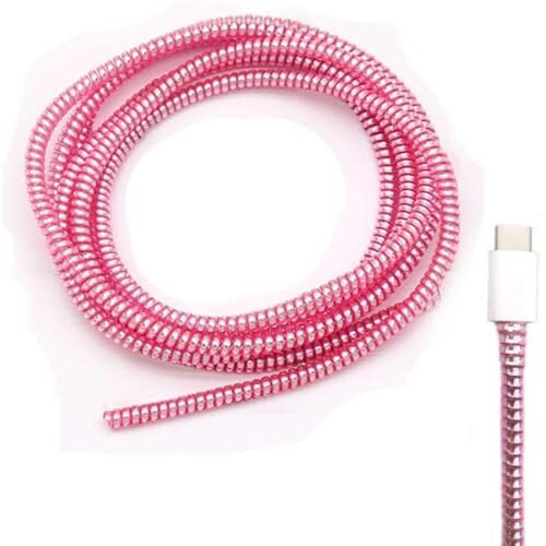 Gadgetbite Ultimate Cable Protector | Spiral Cable Protector 1.5 Meter/Cable Protector 150 Cm | Plastic Cord Wire Charger Winder For Iphone And Android Charging Cables (Pink).