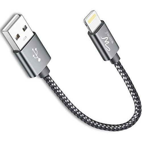 Wayona Nylon Braided Lightning Short Power Bank Charging Cable With Data Sync And Carplay Support For Iphones, Ipad Air, Ipad Mini, Ipod Nano And Ipod Touch (0.25M Short Cable, Grey)
