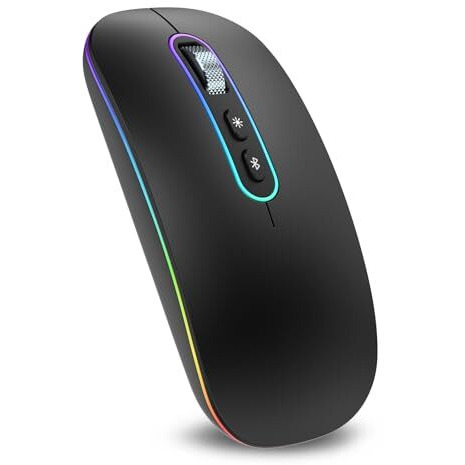 Cimetech Dual Mode (Bt 5.1+2.4G) Wireless Mouse For Laptop, 1200 Dpi Portable Lightweight Rechargeable Mouse With Led Lights, Compatible With Mac Os/Windows/Chrome Os - Black