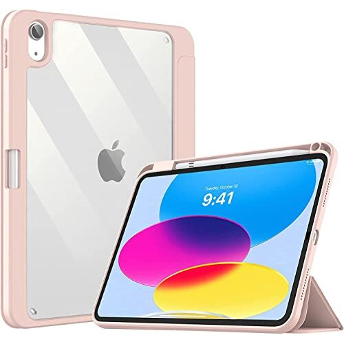 Proelite Case Cover For Apple Ipad (A16) 11Th/10Th Generation (2025/2022), Transparent Case Cover With Pencil Holder For Ipad 11Th/10Th Gen 2025/2022, Pink