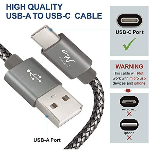 Wayona Usb Type C Charger Cable (2Pack/6Ft) Long Fast Charging Usb C Cable For Samsung Galaxy S24, S23, S22, S21, S20,M31S,M40, Pixel (6 Ft Pack Of 2, Grey)